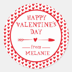  HAPPY VALENTINE'S DAY   ARROW HEARTS  CLASSIC ROU ROUND STICKER