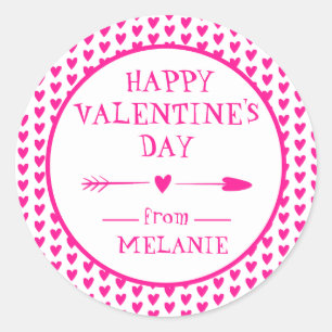 HAPPY VALENTINE'S DAY   ARROW HEARTS  CLASSIC ROUND STICKER