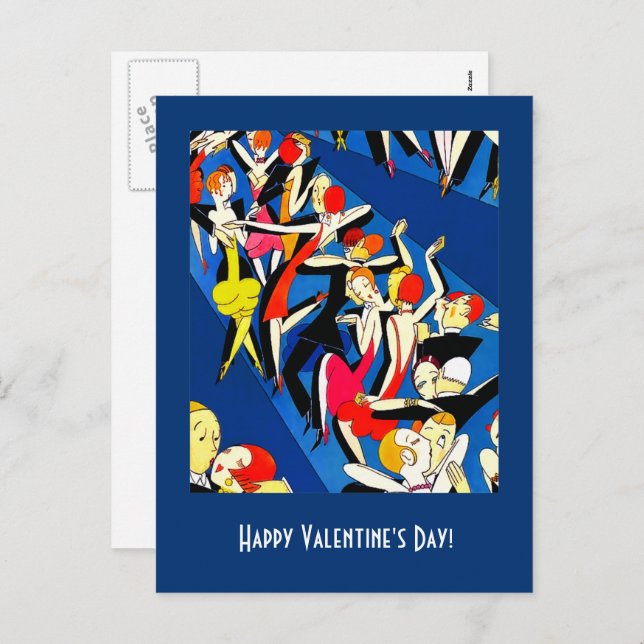 Happy Valentine's Day. Art Deco Design Holiday Postcard (Front/Back)