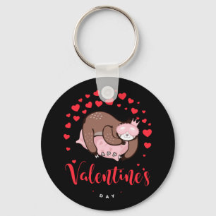 Happy Valentine'S Day Baby Sloth Sleeping Lazy Key Ring