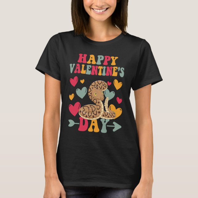 Happy Valentines Day Ball Python Heart Love Groovy T-Shirt (Front)