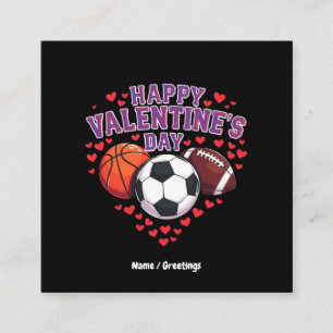 Happy Valentines Day Baseball Basketball Football  Square Business Card