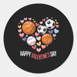 Happy Valentines Day Basketball Baseball Football  Classic Round Sticker