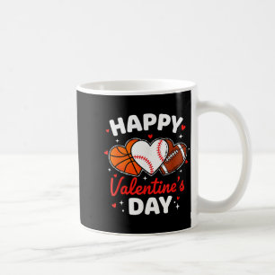 Happy Valentines Day Basketball Baseball Football Coffee Mug