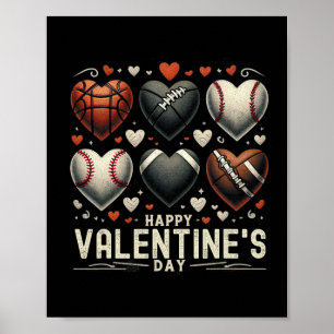 Happy Valentines Day Basketball Baseball Football Poster