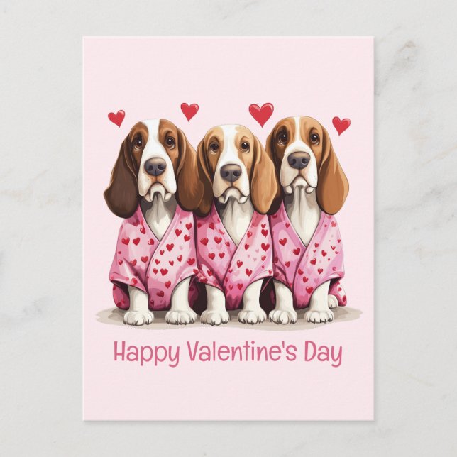 Happy Valentines Day Basset Hound Dogs Postcard (Front)