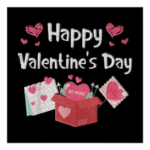 Happy Valentines Day Be Mine Cute Hearts Poster