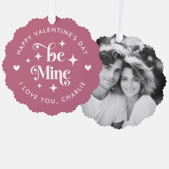 Happy Valentine's Day be mine hearts photo Tree Decoration Card (Front/Back)