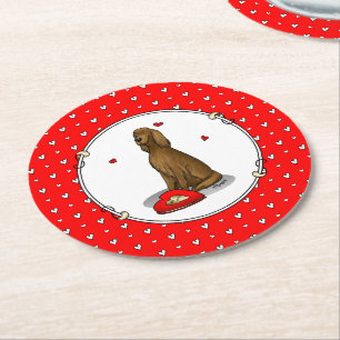 Happy Valentine's Day Be Mine Irish Setter (red 1) Round Paper Coaster