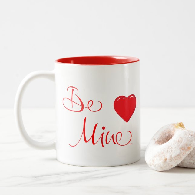 Happy Valentine's Day Be Mine Love Red Hearts Mug (With Donut)