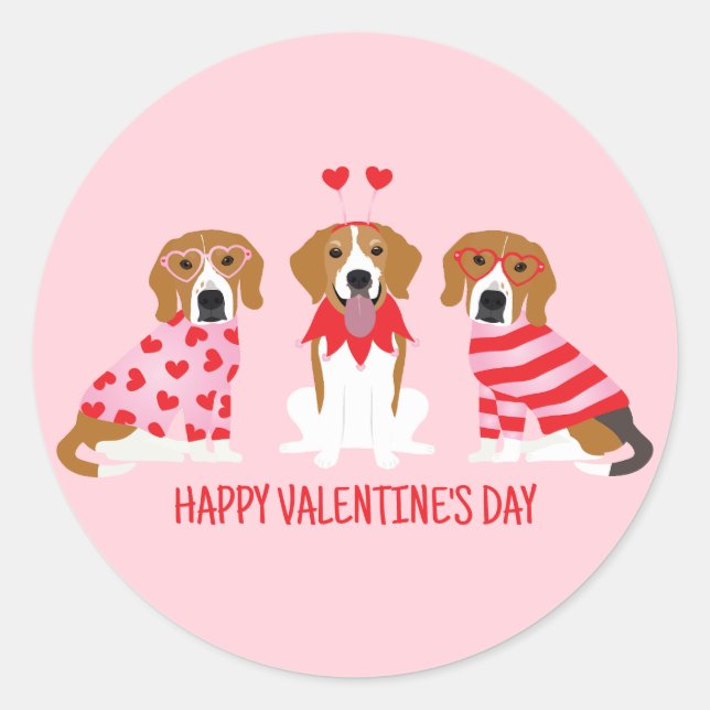 Happy Valentines Day Beagle Dogs Classic Round Sticker (Front)