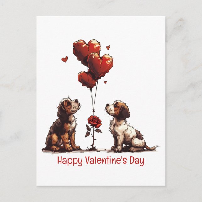 Happy Valentines Day Beagle Dogs Postcard (Front)