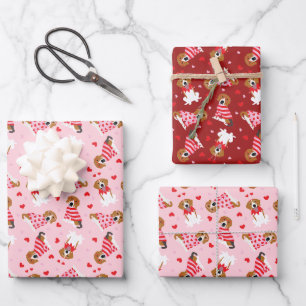 Happy Valentines Day Beagle Dogs Wrapping Paper Sheet