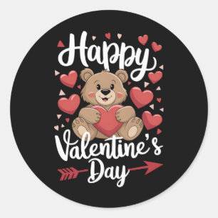 Happy Valentine's Day Bear Heart Cute Couples Classic Round Sticker