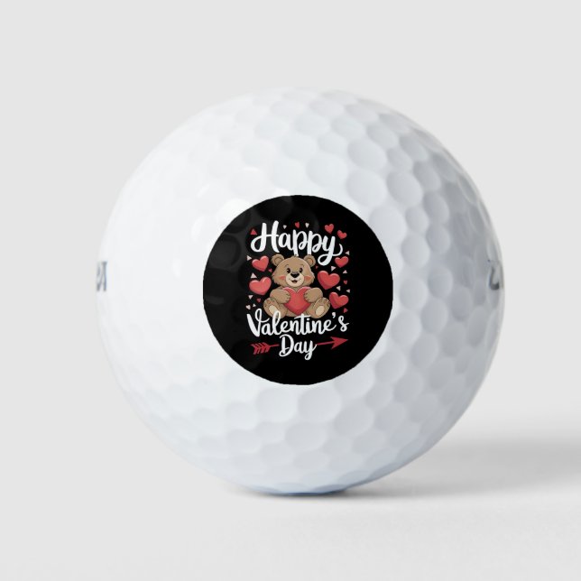 Happy Valentine's Day Bear Heart Cute Couples Golf Balls (Front)