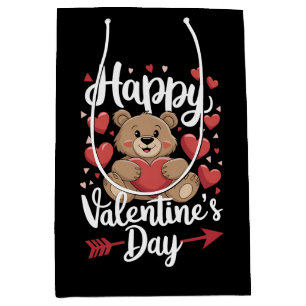 Happy Valentine's Day Bear Heart Cute Couples Medium Gift Bag