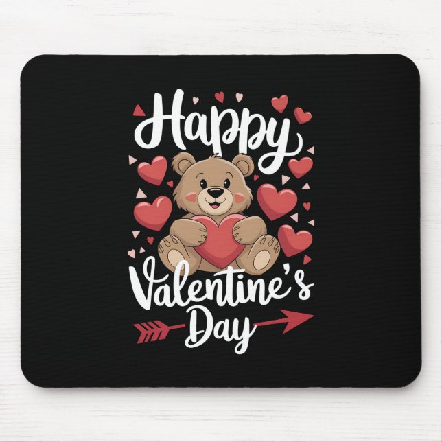 Happy Valentine's Day Bear Heart Cute Couples Mouse Mat (Front)