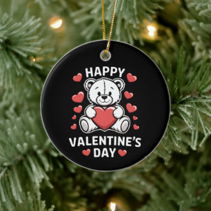 Happy Valentine's Day Bear vday Ceramic Tree Decoration