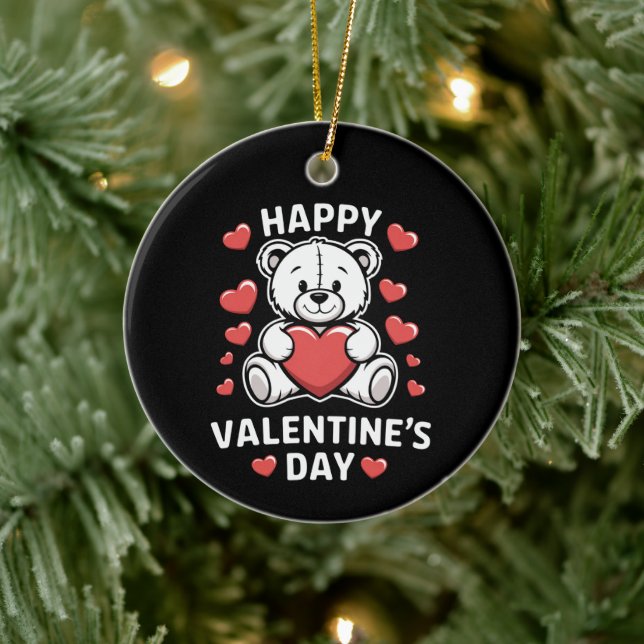 Happy Valentine's Day Bear vday  Ceramic Tree Decoration (Tree)