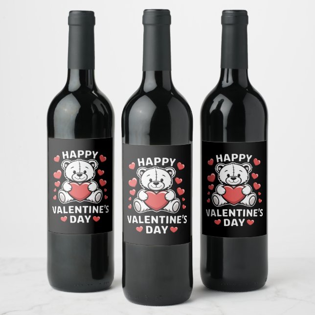 Happy Valentine's Day Bear vday  Wine Label (Bottles)