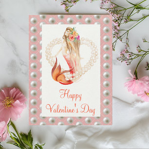 Happy Valentine's day Beautiful Mermaid Pearls Postcard