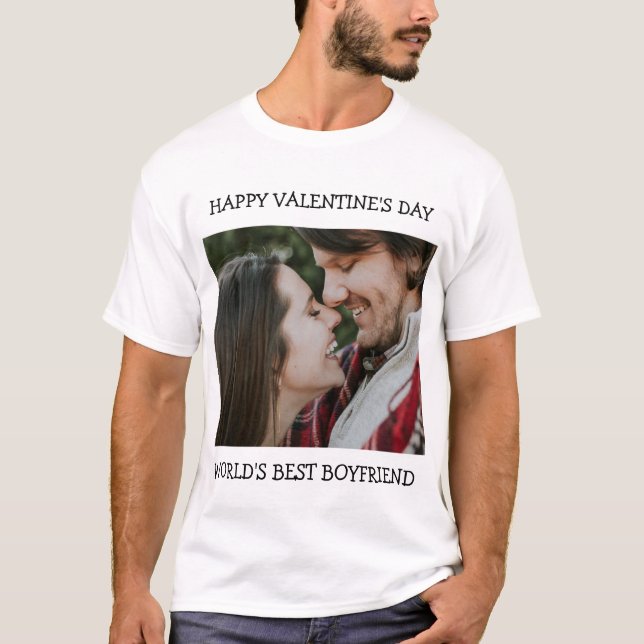 Happy Valentine's Day Best Boyfriend Custom Photo  T-Shirt (Front)