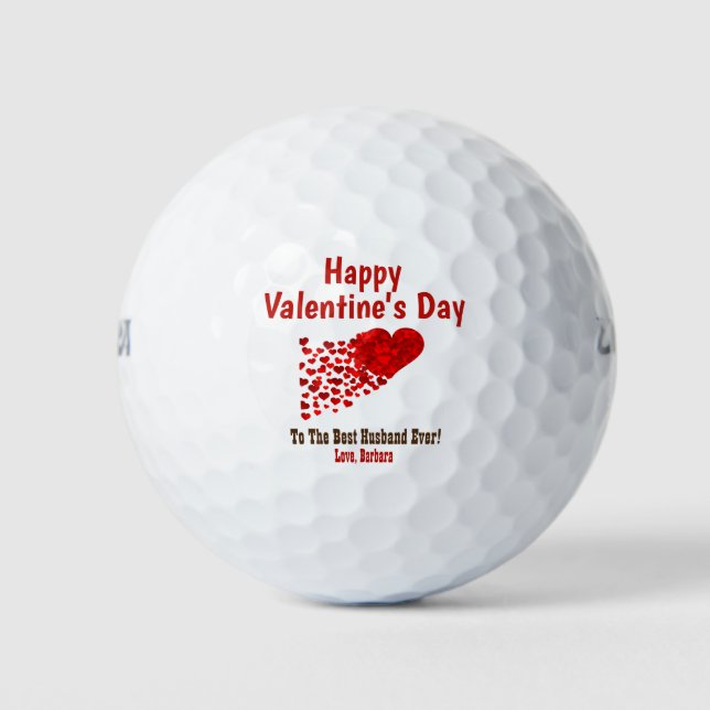 Happy Valentines Day Best Husband Ever Red Hearts Golf Balls (Front)