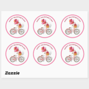Happy Valentine's Day Bicycle & Balloons Classic Round Sticker