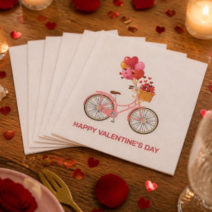 Happy Valentine's Day Bicycle & Balloons Napkin