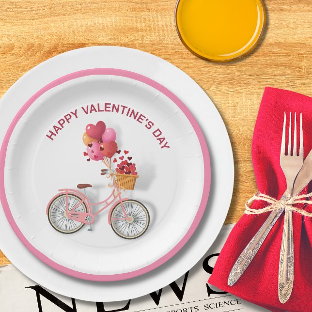 Happy Valentine's Day | Bicycle & Balloons Paper Plate (Creator Uploaded)