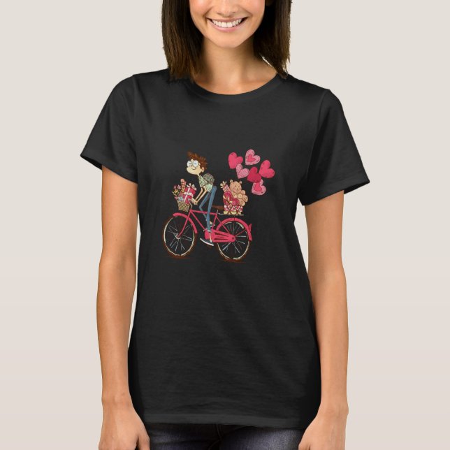 Happy Valentines Day Bicycle Lovely Relationship F T-Shirt (Front)