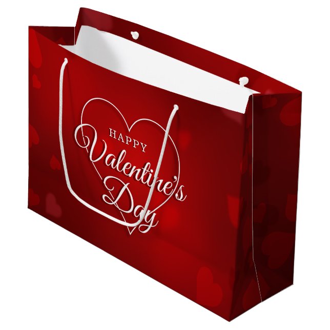 HAPPY VALENTINE'S DAY BIG HEART BOKEH LARGE GIFT BAG (Front Angled)