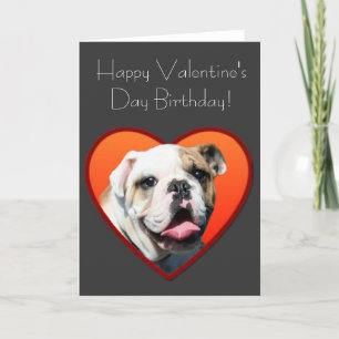Happy Valentine's Day Birthday Bulldog Card