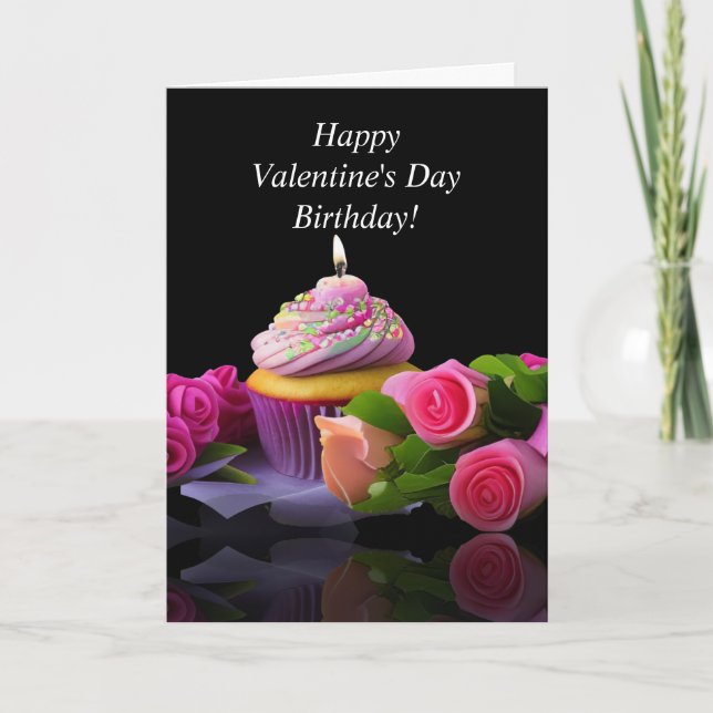 Happy Valentines Day Birthday Cupcake Cute Card (Front)