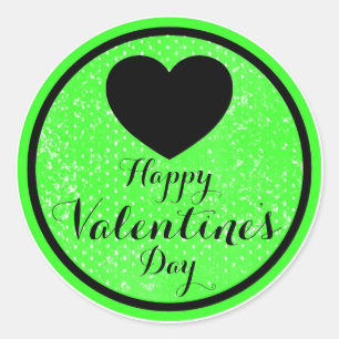 Happy Valentines Day black green sticker labels