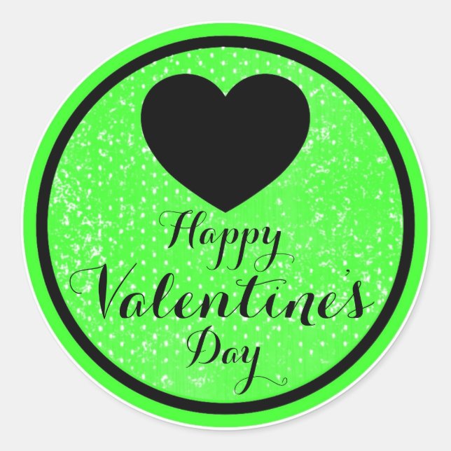 Happy Valentines Day black green sticker labels (Front)