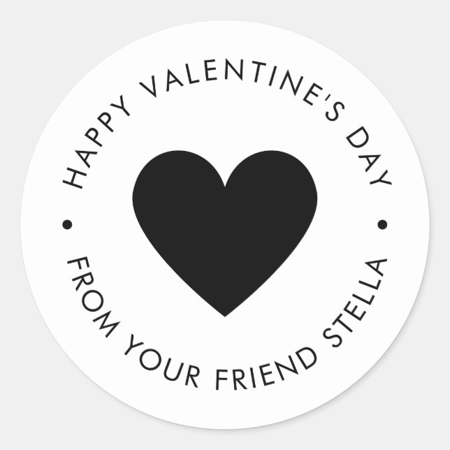 Happy Valentine's Day Black Heart  Classic Round Sticker (Front)