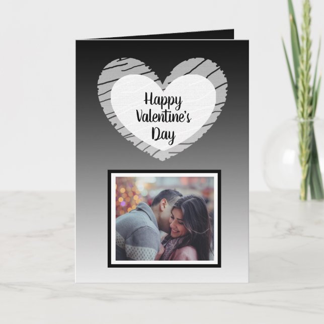 Happy Valentine's Day Black Ombre Photo Card (Front)