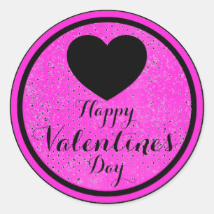 Happy Valentines Day black pink sticker labels