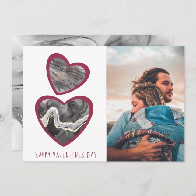 Happy Valentines Day Black & Red Hearts  Holiday Card (Front/Back)