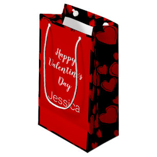Happy Valentine's Day Black & Red with Hearts Small Gift Bag