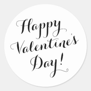 Happy Valentine's Day black script calligraphy Classic Round Sticker