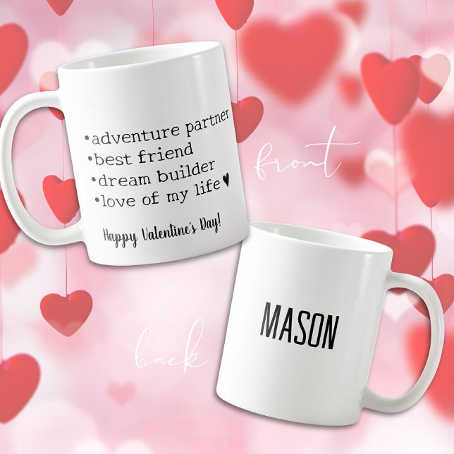 Happy Valentine's Day Black & White Heart Husband Coffee Mug (Bold Black And White Husband Valentine’s Day Coffee Mug)