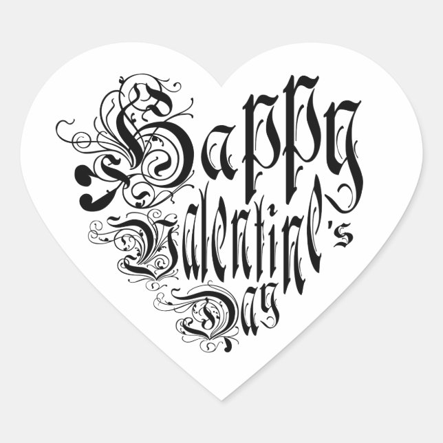 Happy Valentine's Day black white whimsical Heart Sticker (Front)