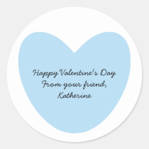 Happy Valentine's Day blue heart kids classroom Classic Round Sticker