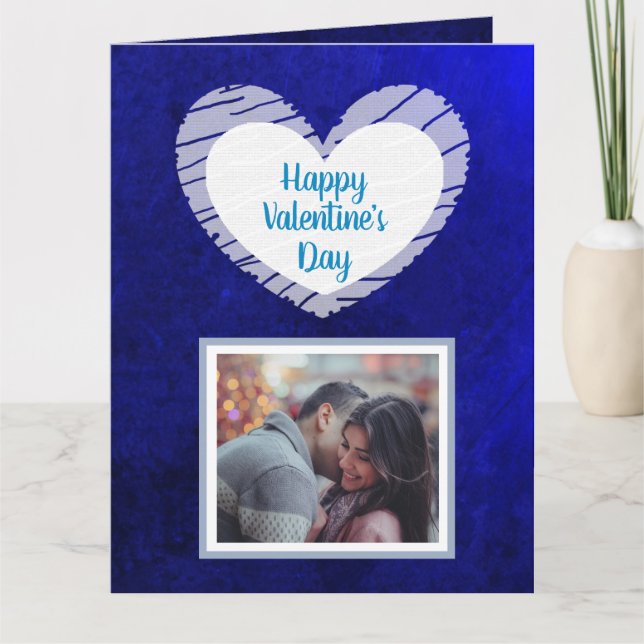 Happy Valentine's Day Blue Ombre Photo Card (Front)