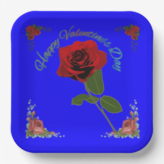 Happy valentine's day blue paper plate