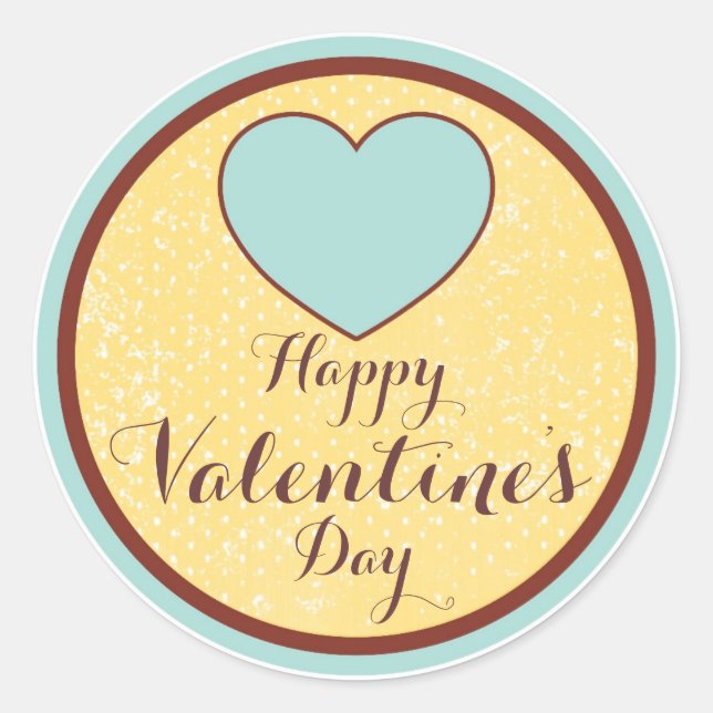 Happy Valentines Day blue yellow sticker labels (Front)
