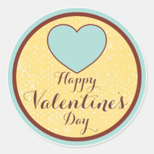 Happy Valentines Day blue yellow sticker labels