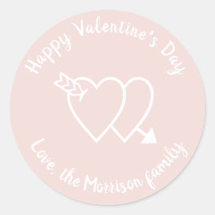 Happy Valentine's Day blush pink hearts custom Classic Round Sticker